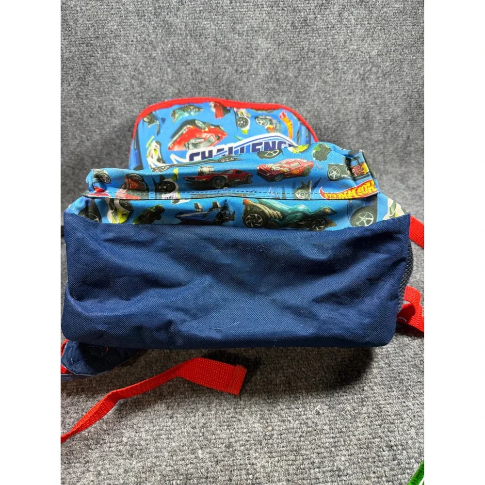 Hot Wheels Challenge Accepted Kids Blue Backpack Car Print School Bag Red Trim